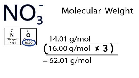 NO3- Molecular Weight: How to find the Molar Mass of NO3- - YouTube