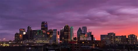 Dallas Skyline Panoramic Photos At Night And During Dramatic Sunsets