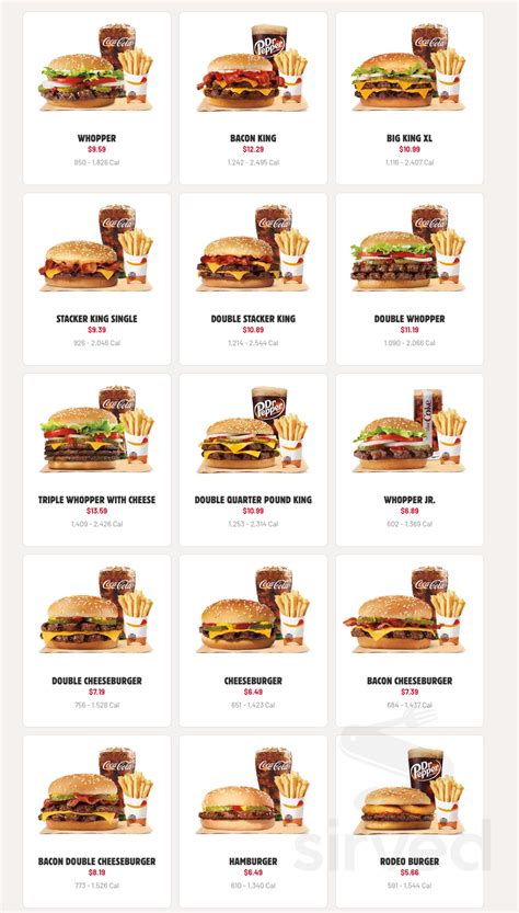 Burger King Printable Menu