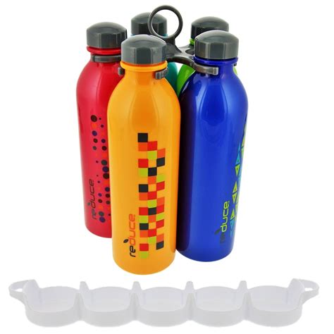 reduce WaterWeek Molecule Reusable Water Bottle Set with Carry Carousel, 16oz (5 Pack) with ...