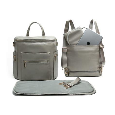 Leather Diaper Bag Backpack Convertible (Grey) | Miss Fong