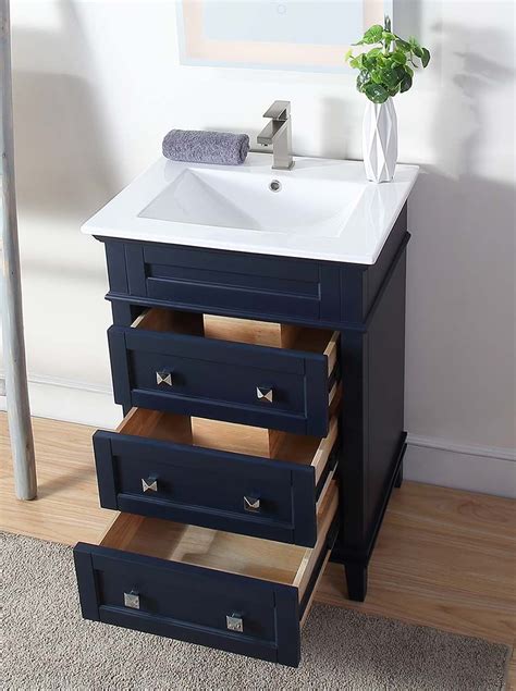 24" Contemporary Single Sink Navy Blue Bathroom Vanity with White Ceramic Sink Top with Color ...