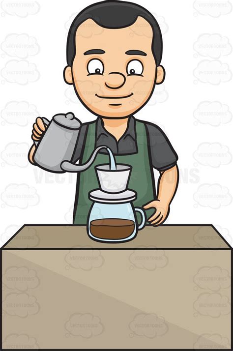 A Male Barista Pouring Hot Water To The Coffee | Coffee vector, Barista ...