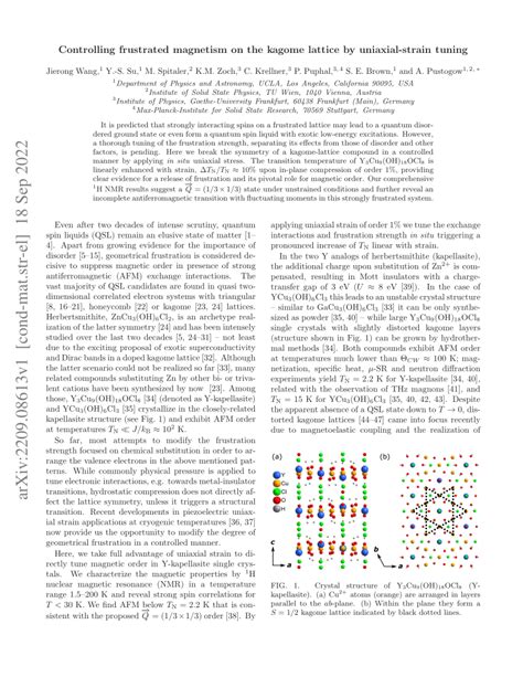 (PDF) Controlling frustrated magnetism on the kagome lattice by uniaxial-strain tuning