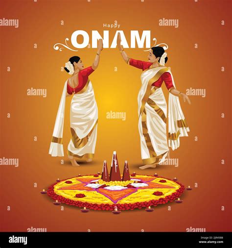 happy onam thiruvathira, a traditional dance from Kerala. vector illustration Stock Vector Image ...