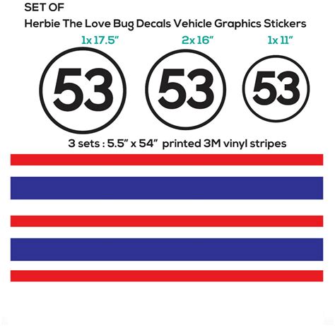 car Herbie Love Bug Decals set Vehicle Graphics Stickers WV KIT 53 Stripe Vinyl Auto Parts ...