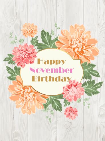 Happy November Birthday Card - Chrysanthemums | Birthday & Greeting Cards by Davia | November ...