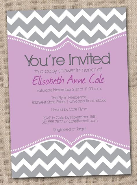 Items similar to Printable Baby Shower Invitations Purple and Grey Chevron Stripes DIY Design on ...