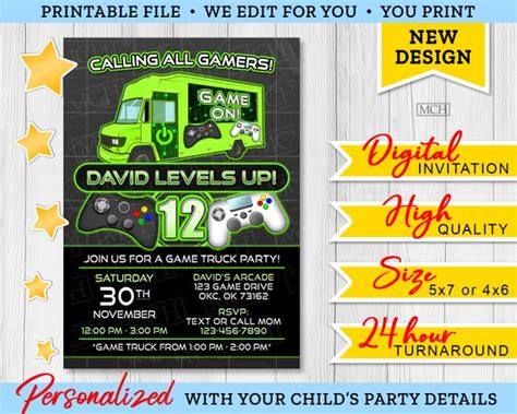 Gamer Truck Party Invitation Personalized Video Game Gaming - Etsy