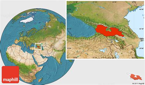 Satellite Location Map of Georgia Territories, within the entire country