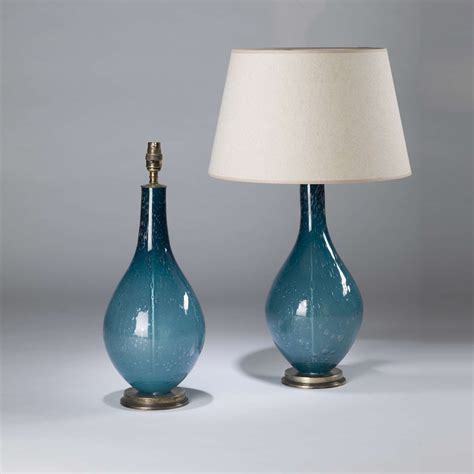 Pair Of Medium Blue Glass 'teardrop' Bubble Lamp On Round Antiqued Brass Bases (T4453) - TYSON ...