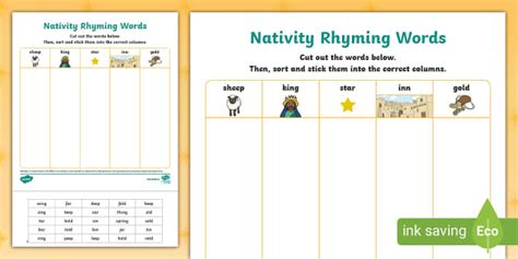 Nativity Rhyming Words (teacher made) - Twinkl