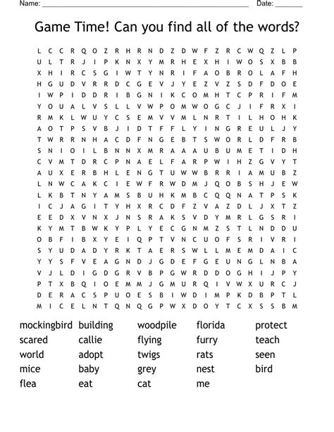 Game Time! Can you find all of the words? Word Search - WordMint