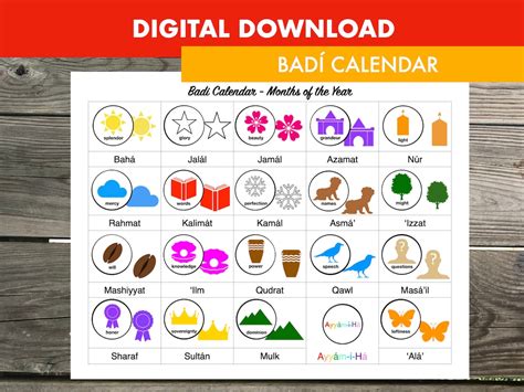 Bahai Calendar Childrens Activity Badi Months in English and Arabic PDF ...