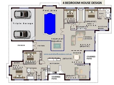 Internal Pool - 4 Bedroom house plans- Full Concept Plans For Sale | Australianfloorplans | 4 ...