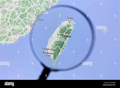 Ostersund, Sweden - Sep 14, 2021: Taiwan on Google Maps under a magnifying glass.. Taiwan is a ...