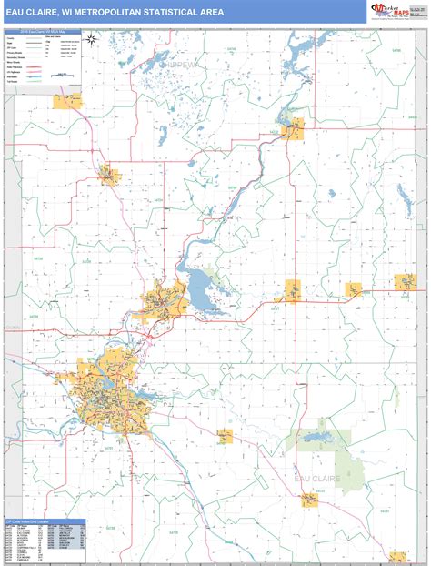 Eau Claire, WI Metro Area Wall Map Basic Style by MarketMAPS