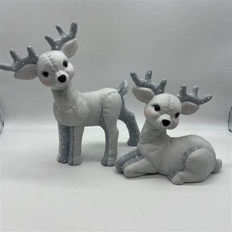 Vintage Kimple Ceramic Molds Christmas Quilted Reindeer Set Figurines Polka Dots Grays