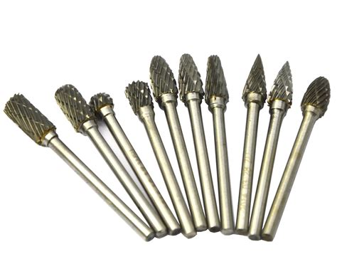 10Pcs Rotary Burr Set Head Tungsten Carbide Burrs 1/4'' Shank Die ...