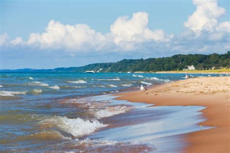 Beach background, Lake Michigan - Skyline Motel