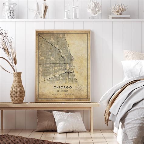 Chicago Vintage Map Print Chicago Map Illinois Map Art - Etsy