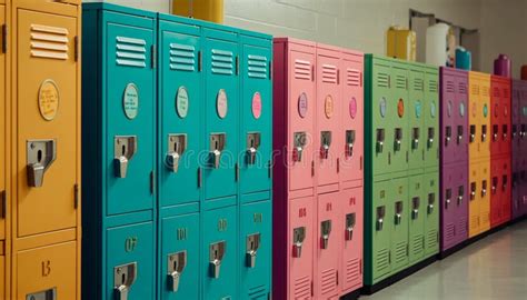 Modern Metal Lockers in a Row, Varying Colors and Patterns Generated by AI Stock Photo - Image ...