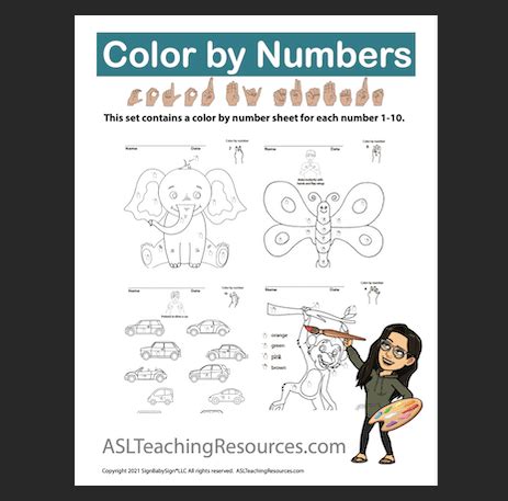 Color By Numbers 1-10 Set - ASL Teaching Resources