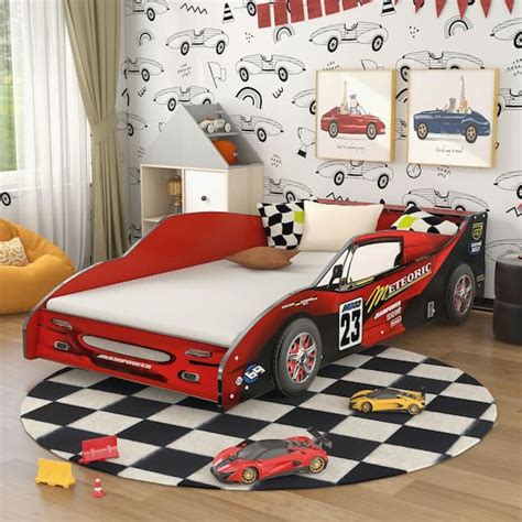 Furniture of America Verrett Red Twin Race Car Bed IDF-7643RD - The Home Depot