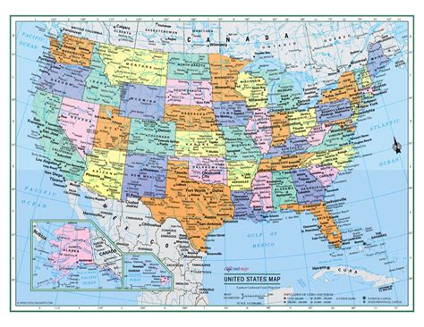 USA United States Wall Map Color Poster 32"x24" - LARGE PRINT Rolled ...