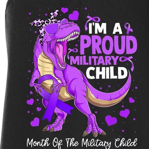 I'm a Proud Military Child Dinosaur Month Of The Military Women's Racerback Tank | TeeShirtPalace