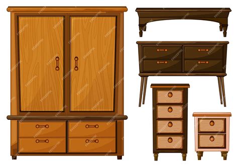Premium Vector | Illustration of furnitures made of wood on a white ...