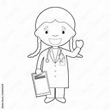 Easy coloring cartoon Vector Illustration Of A female doctor Stock  sketch template