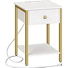 Amazon.com: Tribesigns Modern Nightstand Bedside Table with Drawer, White & Gold Round Night ...