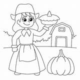 Premium Vector  Thanksgiving Pilgrim Girl Holding Pie Coloring sketch template