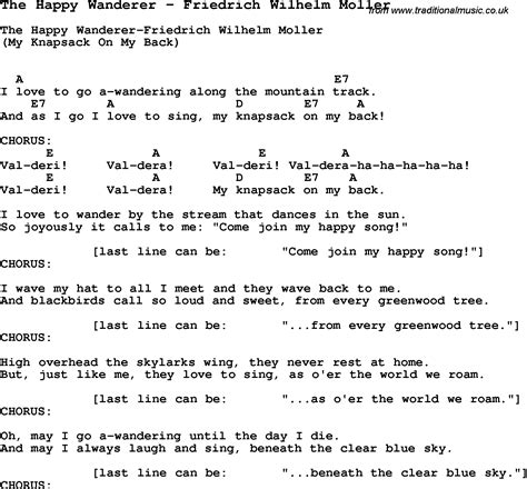 Song The Happy Wanderer by Friedrich Wilhelm Moller, song lyric for ...