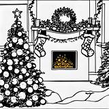 Christmas Fireplace Coloring Page · Creative Fabrica sketch template