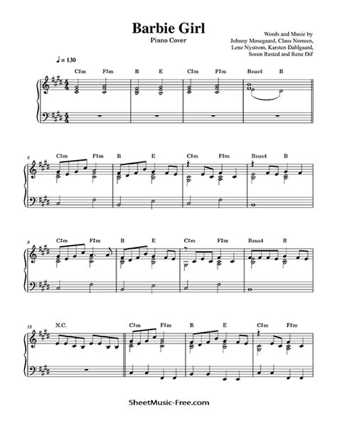 Barbie Girl Piano Sheet Aqua - ♪ SHEETMUSIC-FREE.COM