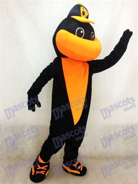 Costume de mascotte Baltimore Orioles Black et Orange Sport Team Baseball Bird