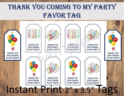 Thank You for Coming to My Party Favor Tags Printable, Instant Download ...