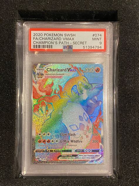 PSA 9 MINT - Rainbow Rare Charizard VMAX 074/073 - Secret Rare Full Ar ...