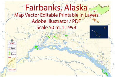 Fairbanks Vector Map large area Alaska US Extra detailed City Plan ...