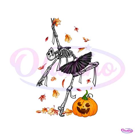 Skeleton Dancing Pumpkin Halloween PNG Autumn Leaves PNG