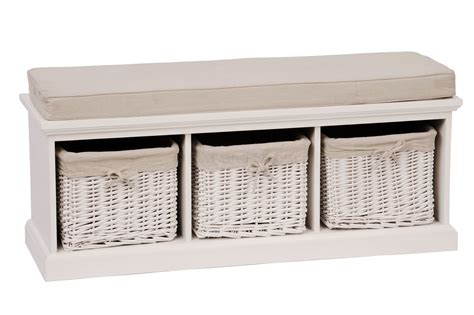 White 3 Basket Storage Bench | Bliss and Bloom