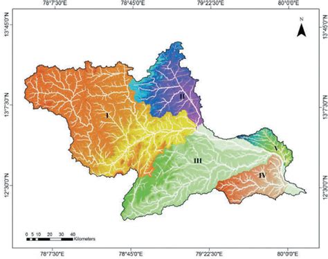 SRTM-derived DEM-map of the Palar River basin and five sub-basins ...