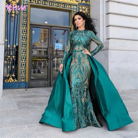 Aliexpress.com : Buy YQLNNE Emerald Green Dubai Evening Dress 2019 Pageant Dress Full Sleeve ...