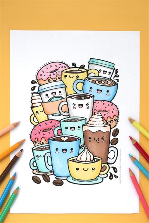 Kawaii Coffee free colouring page | Easy doodle art, Doodle art for beginners, Doodle art drawing