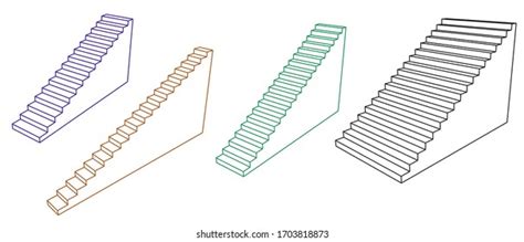 Stairway Set 3d Vector Outline Illustration Stock Vector (Royalty Free) 1703818873