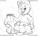 Clipart Of A Cartoon Black And White Lineart Boy Sitting On Potty  sketch template
