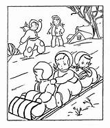 Three Kids On One Winter Sled Coloring Page & Print Online  sketch template