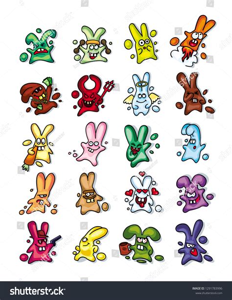 Set 20 Emoji Stickers Droplike Rabbit Stock Vector (Royalty Free) 1291783996 | Shutterstock